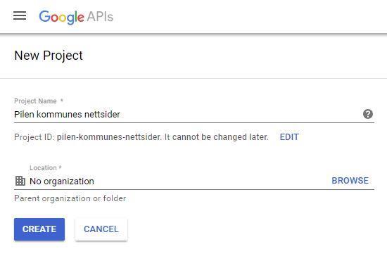 Skjermbilde fra google og opprettelse av API-nøkler - Klikk for stort bilde