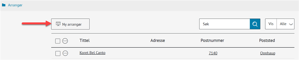 Viser hvordan du legger ny arrangør på modulen - Klikk for stort bilde
