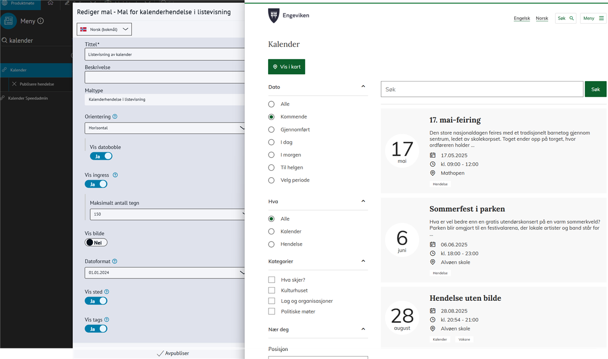 Viser hvordan du kan endre innstillinger for mal i listevisning - Klikk for stort bilde